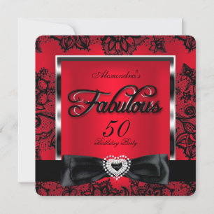 Convite Fabuloso 50 Festa Vermelho Damasco Preto Renda