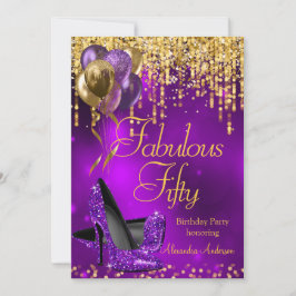 Convite Fabuloso 50 festas Roxo, Dourado, salto alto