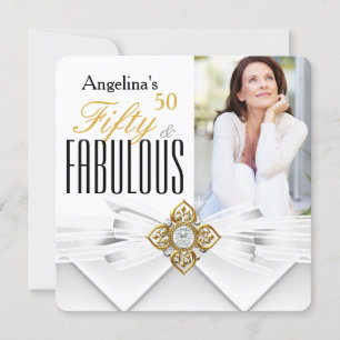 Convite Fabuloso 50 Foto, Dourado aniversário moderno