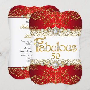Convite Fabuloso 50 Ouro Diamante Vermelho Glamour Anivers