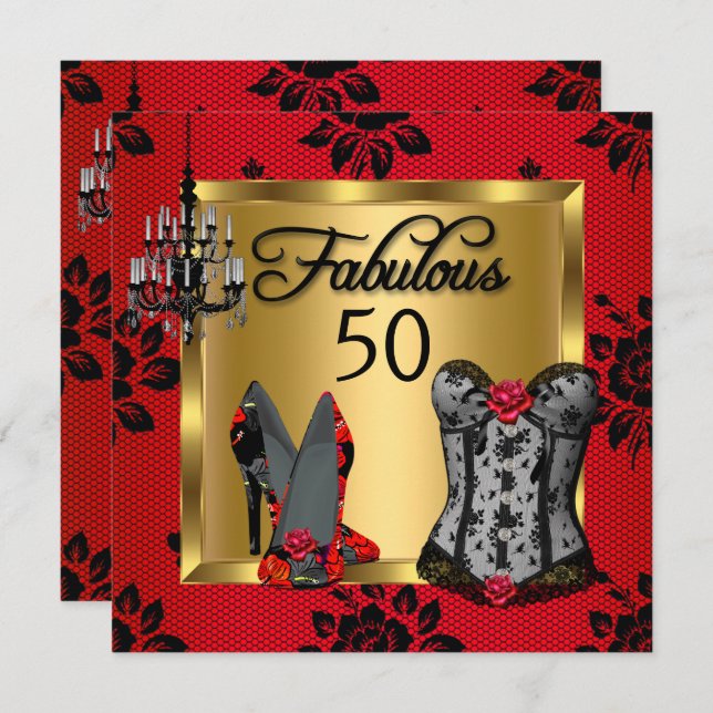 Convite Fabuloso 50 Red Black Heels Flirty Festa de aniver (Frente/Verso)