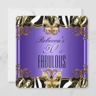 Convite Fabuloso 50 Roxo Dourado Preto Branco Zebra