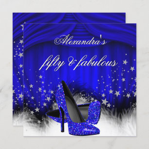 Convite Fabuloso 50 Royal Blue High Heels Feather Aniversá