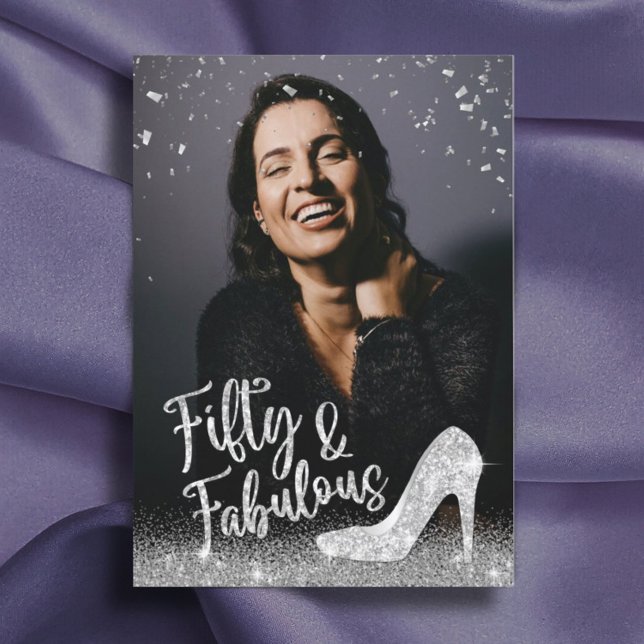 Convite Fabuloso 50 Silver Glitter Adicionar Sua Foto Aniv (Criador carregado)