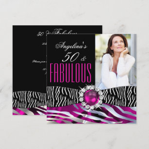 Convite Fabuloso 50 Zebra Preto Rosa Prata Festa de Aniver