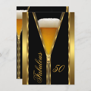 Convite Fabuloso 50 Zipper Elegante Beer Beer Beer Dourada
