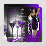 Convite Fabuloso 60 60º aniversário Rosas roxas Martini<br><div class="desc">Rosas fabulosos Martini 60th 60 Festa de aniversário Retro Diva Art deco Purple com. Festa de aniversário de Convite Preto. Mude para 50º,  40º,  30,  Personalize com seus próprios detalhes. RSVP correspondente disponível.</div>