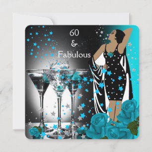 Convite Fabuloso 60 Aniversário de 60 anos Rosas Teal Mart