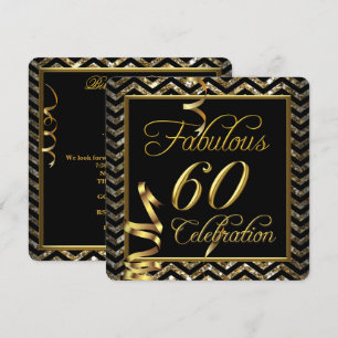 Convite Fabuloso 60 Aniversário Festa Preta Dourada Chevro