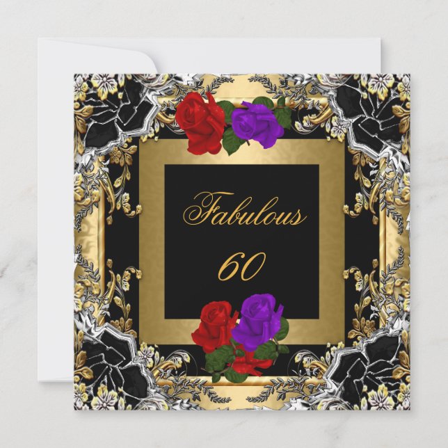 Convite Fabuloso 60 Roxo Dourado Preto Prata Rosa (Frente)