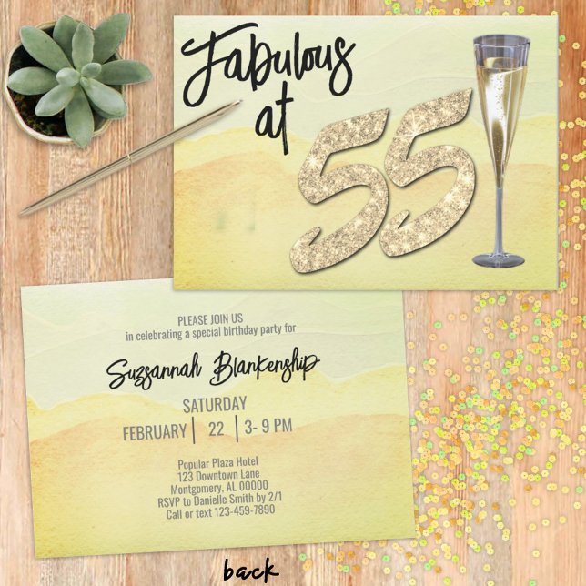 Convite Fabuloso a 55 Festas de aniversário de Pastel Wate (Start planning that glittery birthday with a fun invitation design ready for your personalization.)