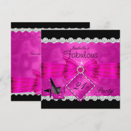 Convite Fabuloso Aniversário de 21 anos Rosa Quente Preto 