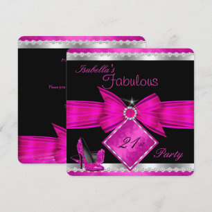 Convite Fabuloso Aniversário de 21 anos Rosa Quente Preto 