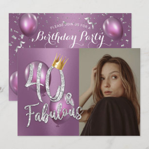 Convite Fabuloso aniversário de 40 anos de Foto Roxo Mode