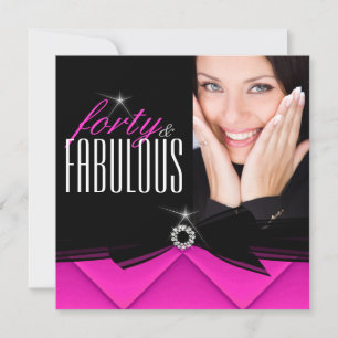 Convite Fabuloso Aniversário de 40 anos Foto Rosa Quente P