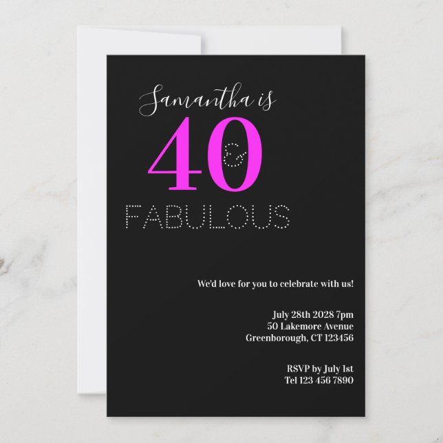 Convite Fabuloso aniversário de 40 anos Neon Pink Party 40 (Frente)