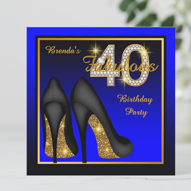 Convite Fabuloso aniversário de 40 anos Real Azul (Royal blue gold diamond number 40th birthday party invitation.)