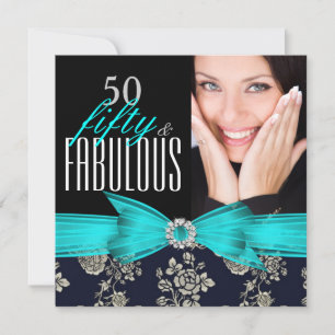 Convite Fabuloso Aniversário de 50 anos Azul Turquesa Mari