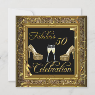 Convite Fabuloso Aniversário de 50 anos Champagne Dourado 