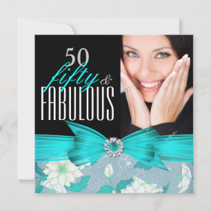 Convite Fabuloso Aniversário de 50 anos com Flores Azuis T
