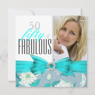 Convite Fabuloso Aniversário de 50 anos Festa Floral Azul 