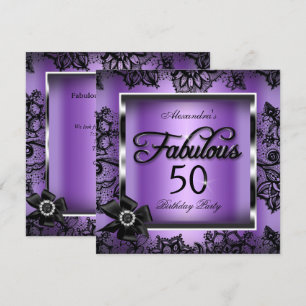Convite Fabuloso Aniversário de 50 anos Roxo Damasco Preto
