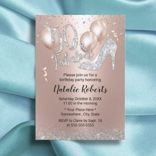 Convite Fabuloso aniversário de 50 balões Dourados de al