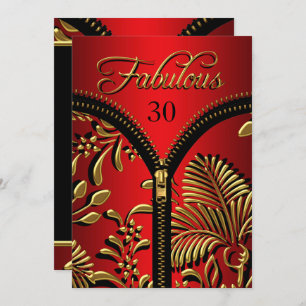 Convite Fabuloso aniversário Dourado Real Vermelho Real