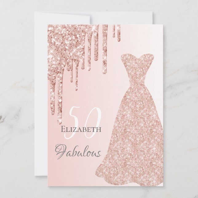 Convite Fabuloso aniversário em qualquer idade, rosa doura (Frente)