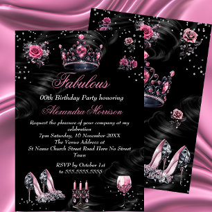 Convite Fabuloso aniversário Pink Silver Black Tiara Salto