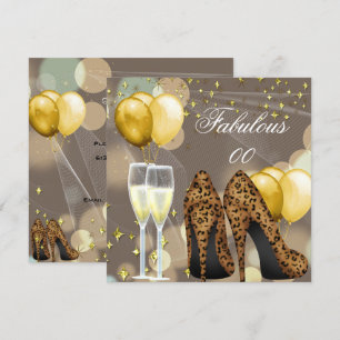Convite Fabuloso Bege Dourado Champanhe de Leopardo para F