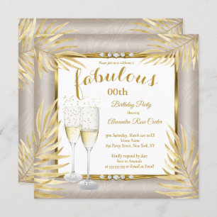 Convite Fabuloso Beige Dourado Partido Champagne Palms