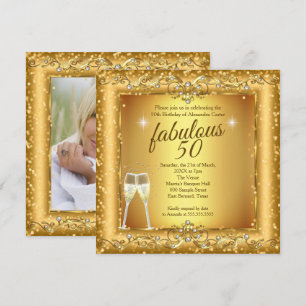 Convite Fabuloso brilho de 50 anos Champagne dourado Festa