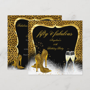 Convite Fabuloso Champanhe Dourado Leopardo 50 Anos
