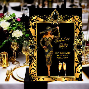 Convite Fabuloso Champanhe Preto Dourado Damasco de Aniver