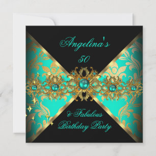 Convite Fabuloso DESIGN do ZIZZAGO, 50 Jade Dourado Damask