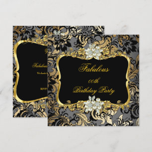 Convite Fabuloso Dourado Preto Cinza Pérola Damasco Festa
