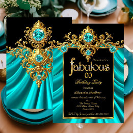 Convite Fabuloso Elegante Aniversário Azul Teal Seda Doura