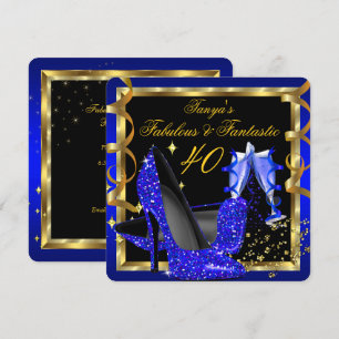 Convite Fabuloso Fantástico Moderno Azul Real Preto Dourad