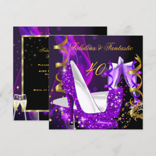 Convite Fabuloso Fantástico Moderno Roxo Dourado Aniversár