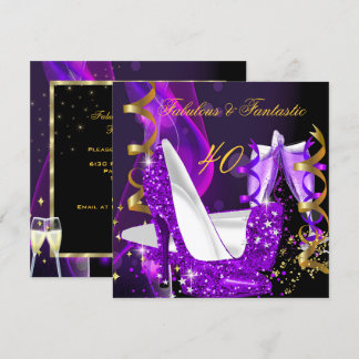 Convite Fabuloso Fantástico Moderno Roxo Dourado Aniversár