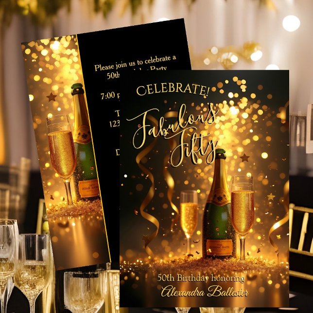 Convite Fabuloso Fluxo de Champanhe de Celebração dos Cinq (Criador carregado)