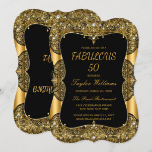 Convite Fabuloso Glamour Festa dos 50 Preto Renda Pérola D