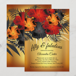 Convite Fabuloso Hibisco dourado vermelho laranja preto fe