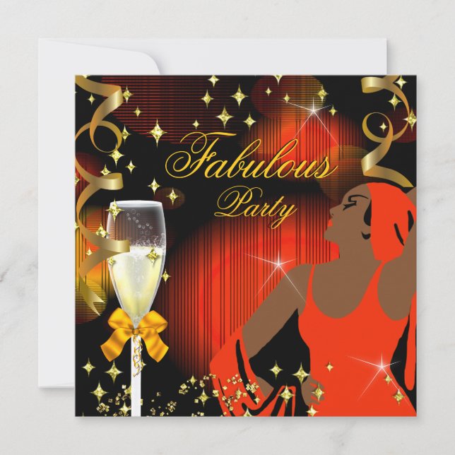 Convite Fabuloso Laranja Amarelo-Amarelo-Diva Aniversário (Frente)