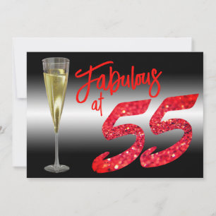 Convite Fabuloso no 55 Birthday Coral Glitter Party