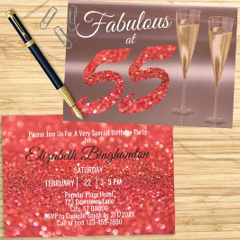 Convite Fabuloso no 55 Festa Glitter de Coral Girly Birthd
