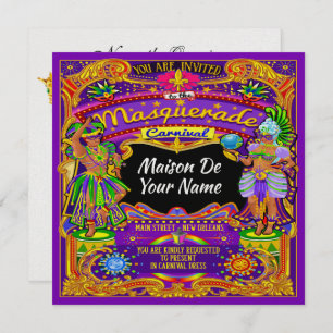 Convite FABULOSO Para Carnaval Mascarada Mardi Gra