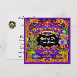 Convite FABULOSO Para Carnaval Mascarada Mardi Gra