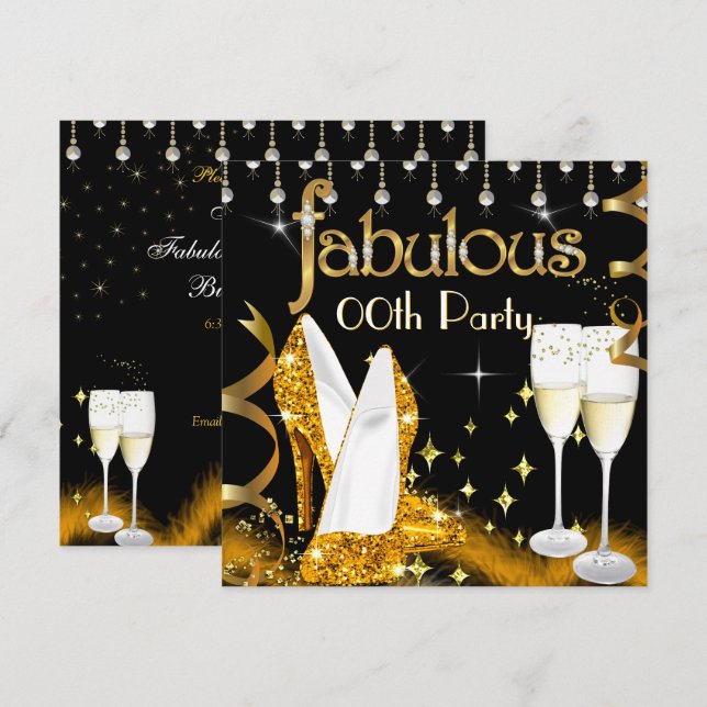 Convite Fabuloso Partido Champagne Glitter Dourado alto sa (Frente/Verso)